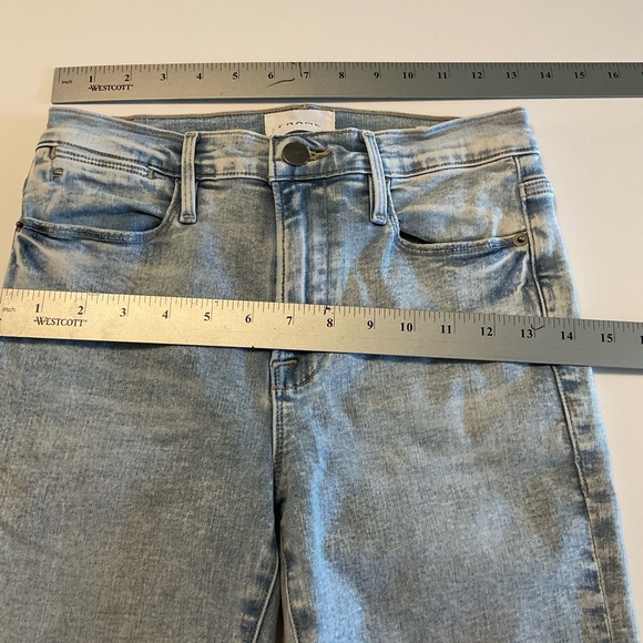 Frame High Rise Blue Denim Flare Raw Edge Leg Jeans with Stretch, Size 27 - Picture 14 of 16